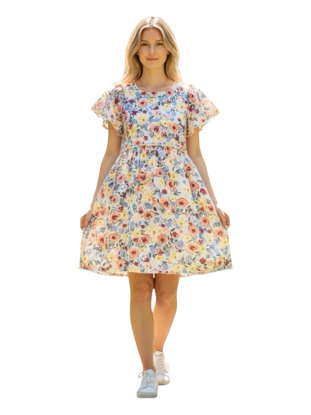 Dip multicolor floral 100% cotton babydoll dress with raw hem size XS